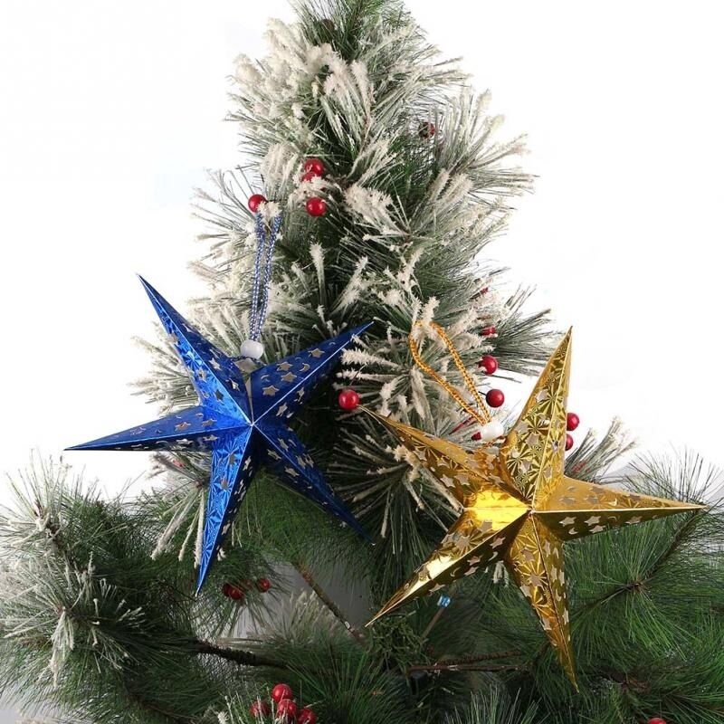 Phụ kiện hình ngôi sao bằng giấy 30cm gắn trang trí cây thông Noel DIY
