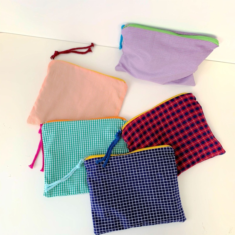 Túi Đựng Đồ Trang Điểm Bằng Cotton Kẻ Sọc Có Khóa Kéo Đa Năng Thời Trang Cho Nữ