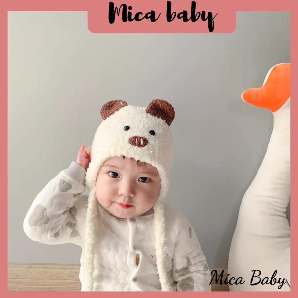 Mũ len hình heo bông xù đáng yêu cho bé từ 4m-2y Mica baby ML33
