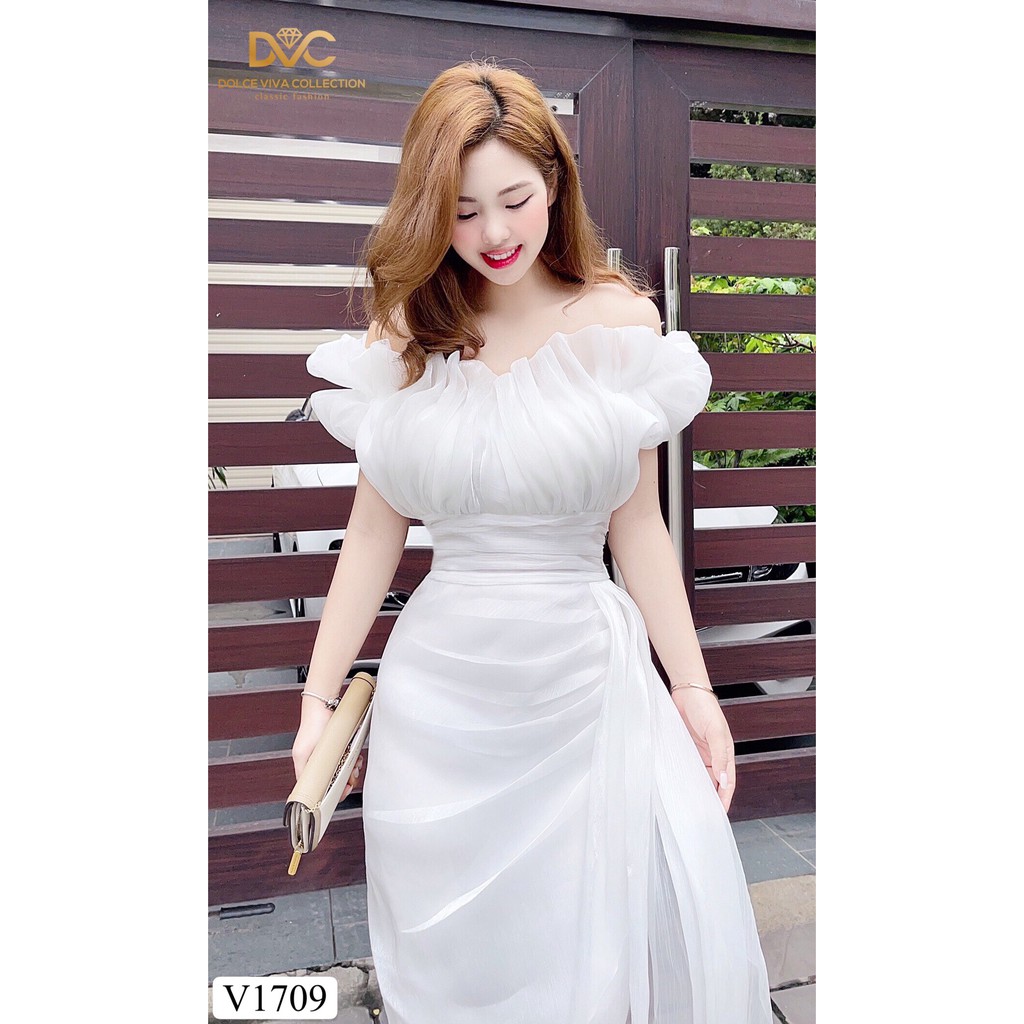 Váy trắng dự tiệc trễ vai V1709 - Đẹp Shop DVC (Kèm ảnh thật trải sàn do shop tự chụp) | BigBuy360 - bigbuy360.vn