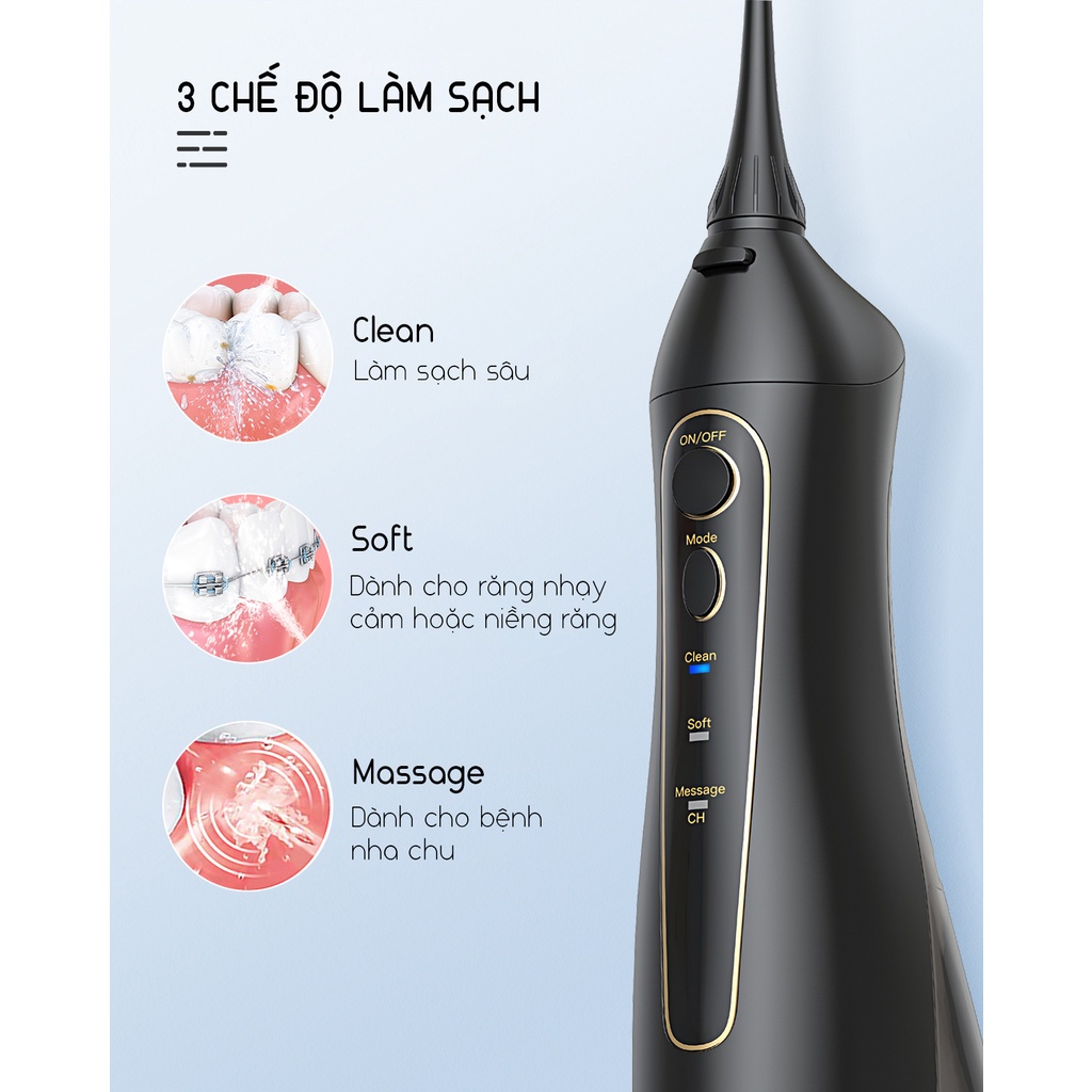 Máy tăm nước cầm tay FAIRYWILL FW-5020E Bản Màu Đen Tặng kèm 8 đầu thay thế