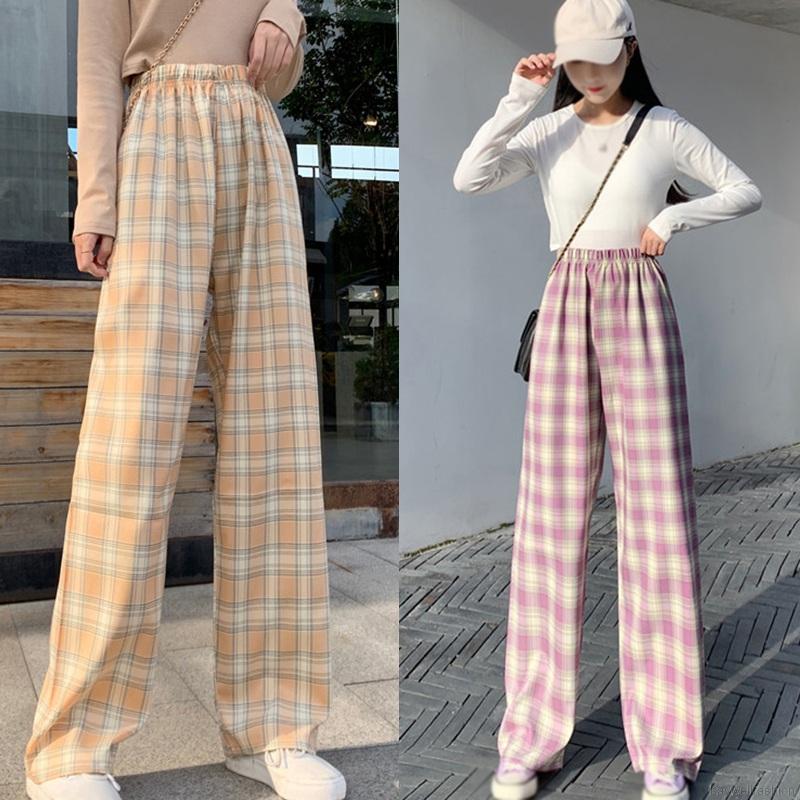 [Baywellfashion]Quần Dài Ống Rộng Họa Tiết Ca Rô Phong Cách Hàn Quốc Dành Cho Nữ | BigBuy360 - bigbuy360.vn