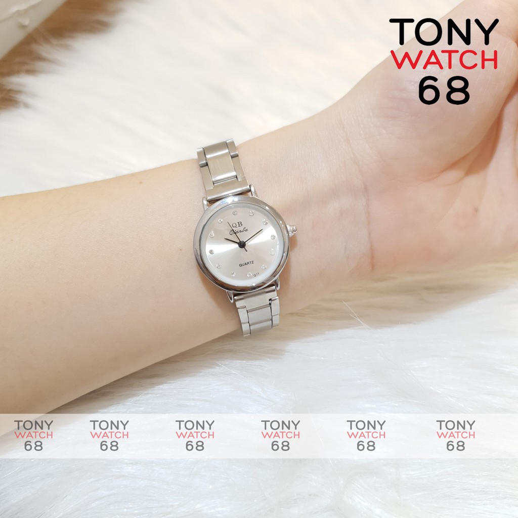 Đồng hồ nữ QB dây lụa màu bạc số ngọc lấp lánh độc quyền Tony Watch 68