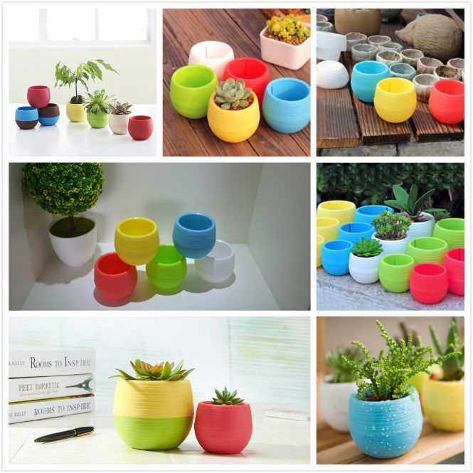 7*7cm Mini Pp Resin Plastic Plant Small Flower Pot Garden Home Office Decoration Mini Plastic Round Flower Pot Office Decoration