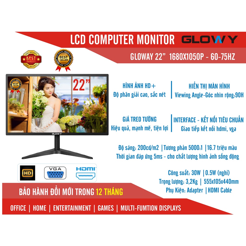 Màn hình |19|22|24 inch GLOWAY / VIEWSONIC / HKC - Hàng Chính Hãng - Bảo hành 2 năm !!!