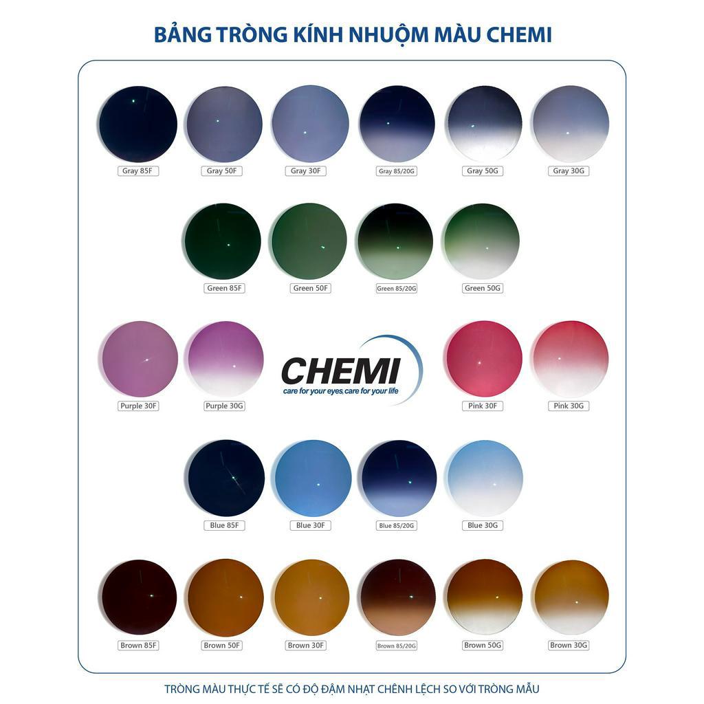 Tròng kính cận/viễn/loạn màu Chemi chống trầy, chói, UV, chống bám vân tay, bám bụi, loang nước (mỏng hơn 30% cho độ cao