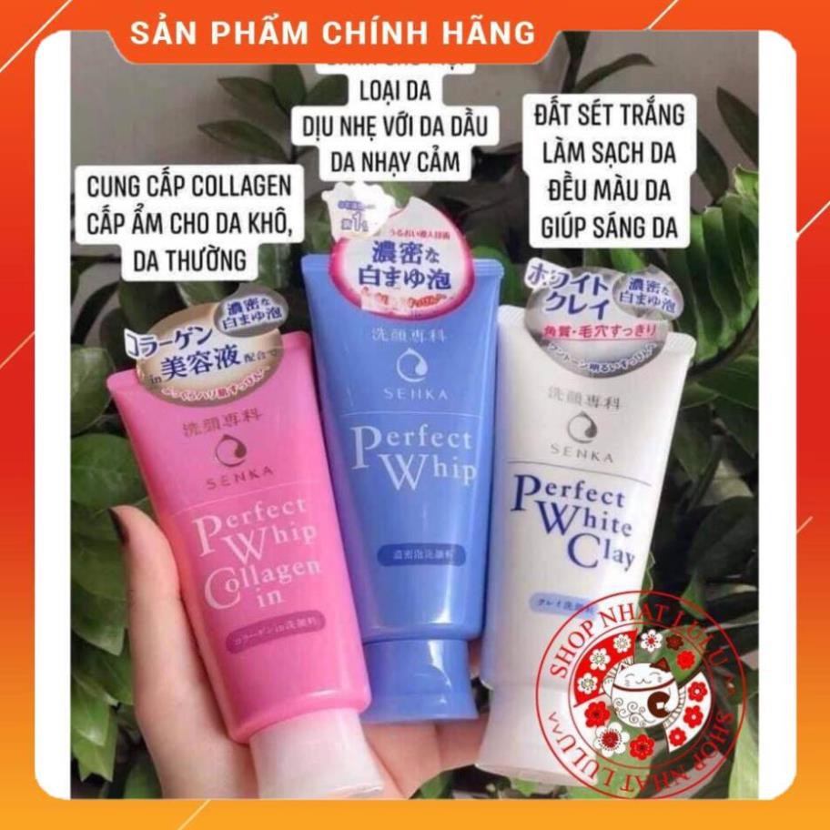 Sữa rửa mặt Perfect Whip - Collagen in - White Clay Senka màu hồng xanh trắng Nhật bản (Japan Domestic)