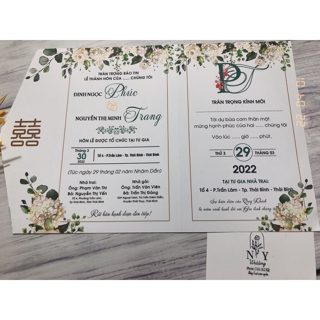Thiệp cưới đẹp giá rẻ 1.700 - 2.500 đồng (in ảnh cộng 400 đồng/ thiệp)