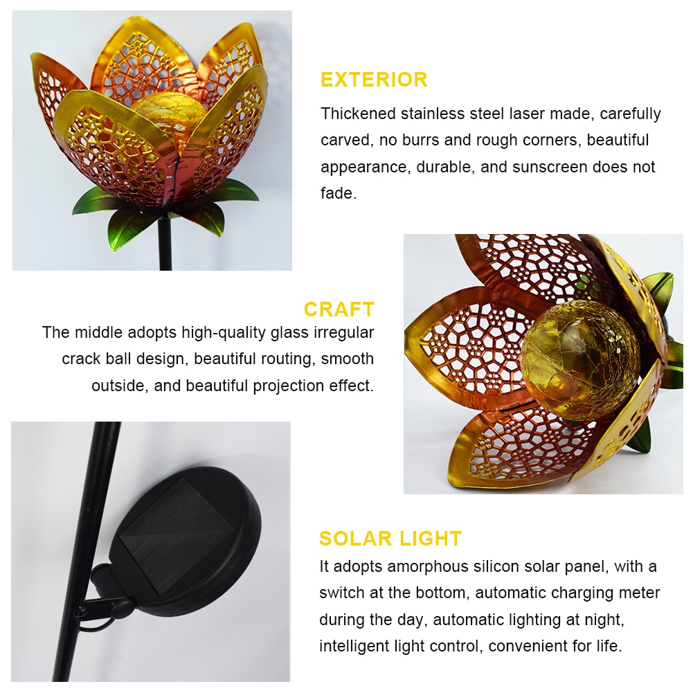 Outdoor Solar Lights Garden Flower Lampu Yard Pathway Decorative waterproof Retro Metal Hollow Landscape Stake Led Lamp