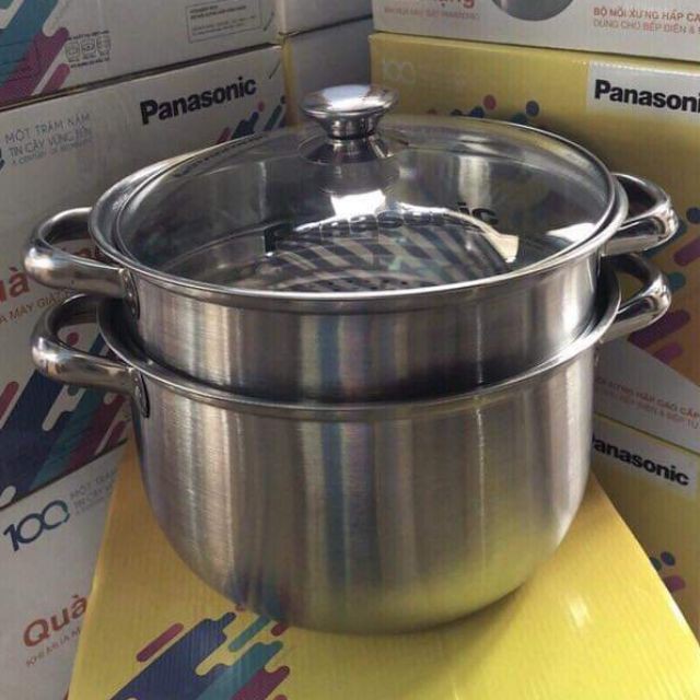[HỎA TỐC 2H] Bộ nồi và xửng hấp inox 430 bếp từ 1 đáy HT COOK 28cm nắp kính dùng được bếp từ - bảo hành 1 tháng luôn