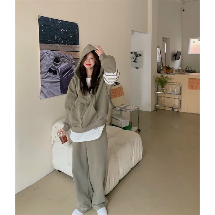 Bộ đồ 3 sọc nam nữ , áo hoodie có mũ mix quần ống rộng chất nỉ ngoại , phom rộng phong cách hàn quốc ulzzang , free size | BigBuy360 - bigbuy360.vn