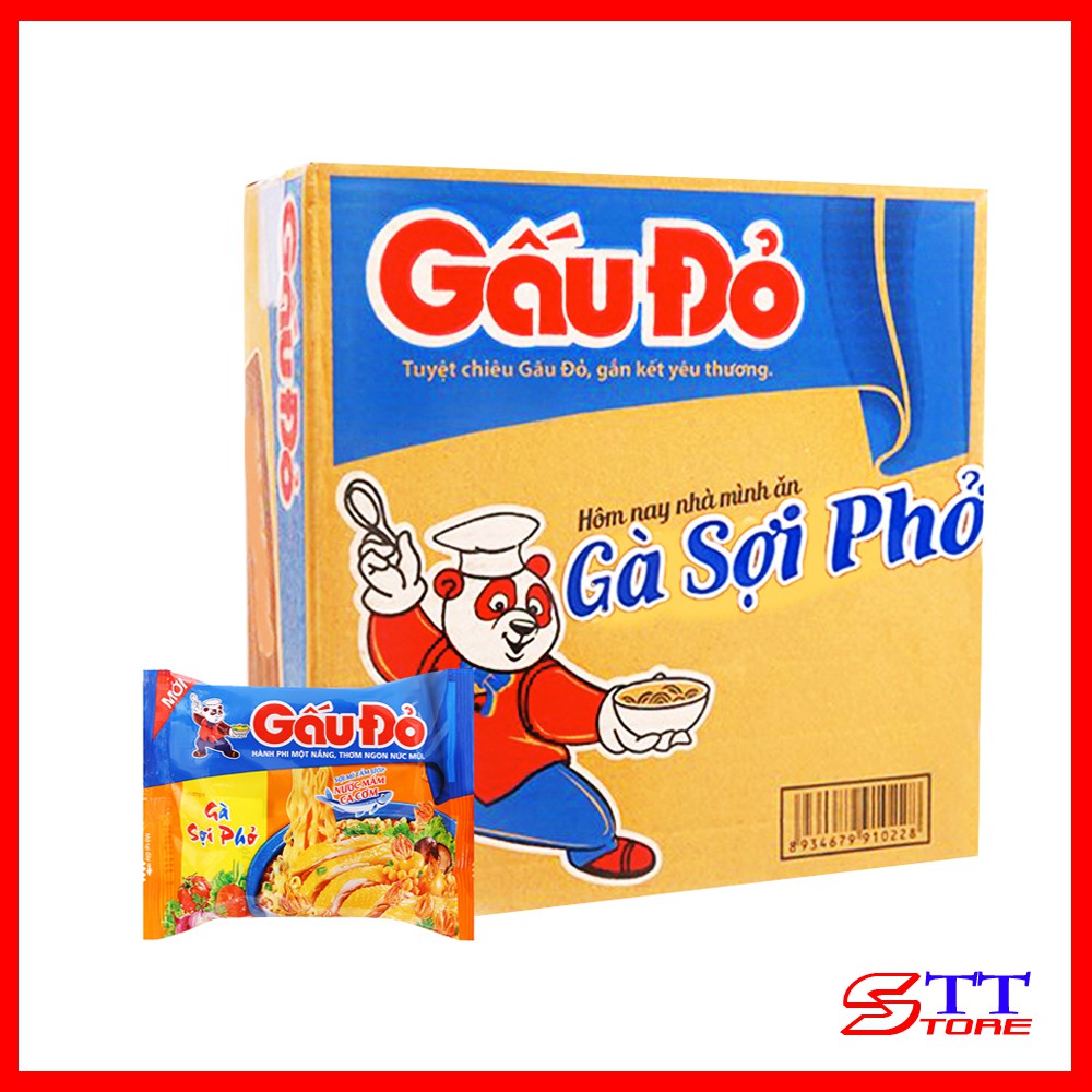 Thùng 30 gói mì gà sợi phở Gấu Đỏ 63g