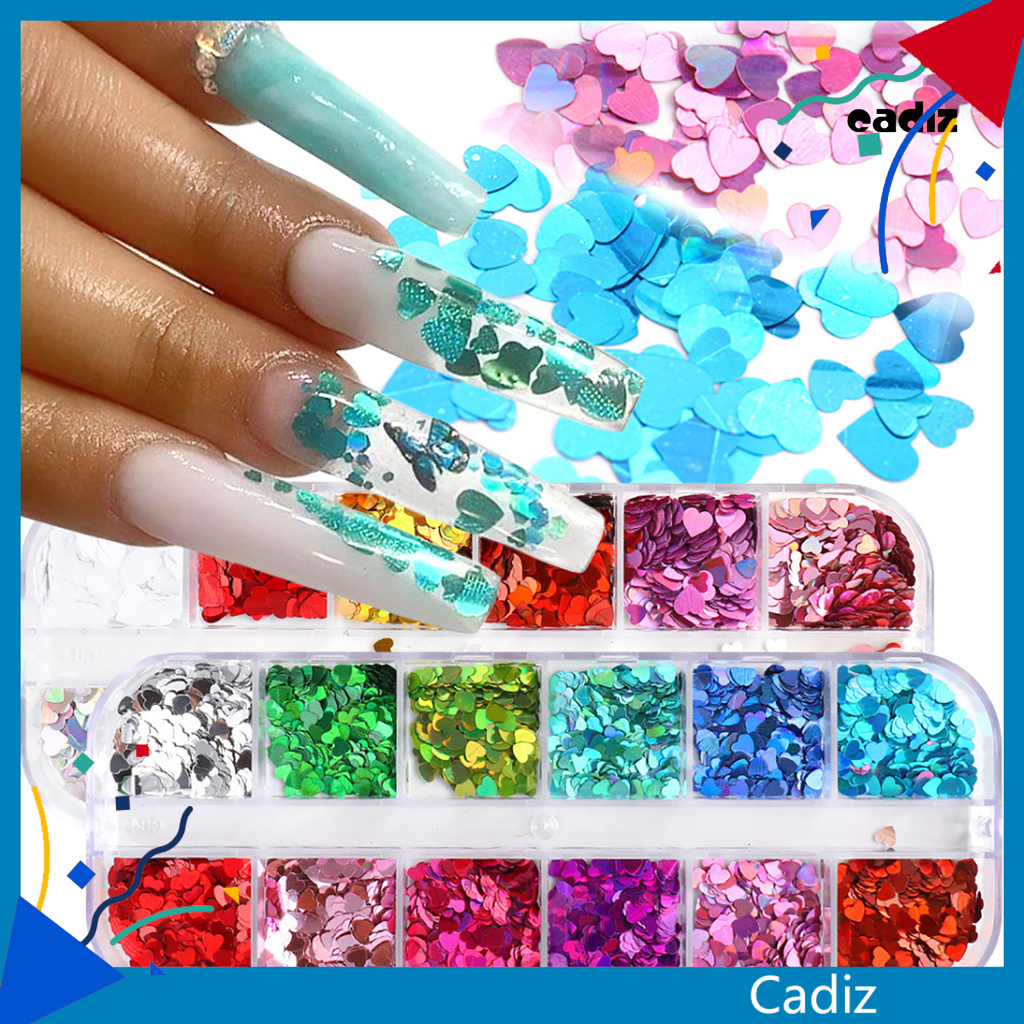 [Hàng mới về] Hộp kim tuyến lấp lánh hình trái tim trang trí móng tay nghệ thuật xinh xắn