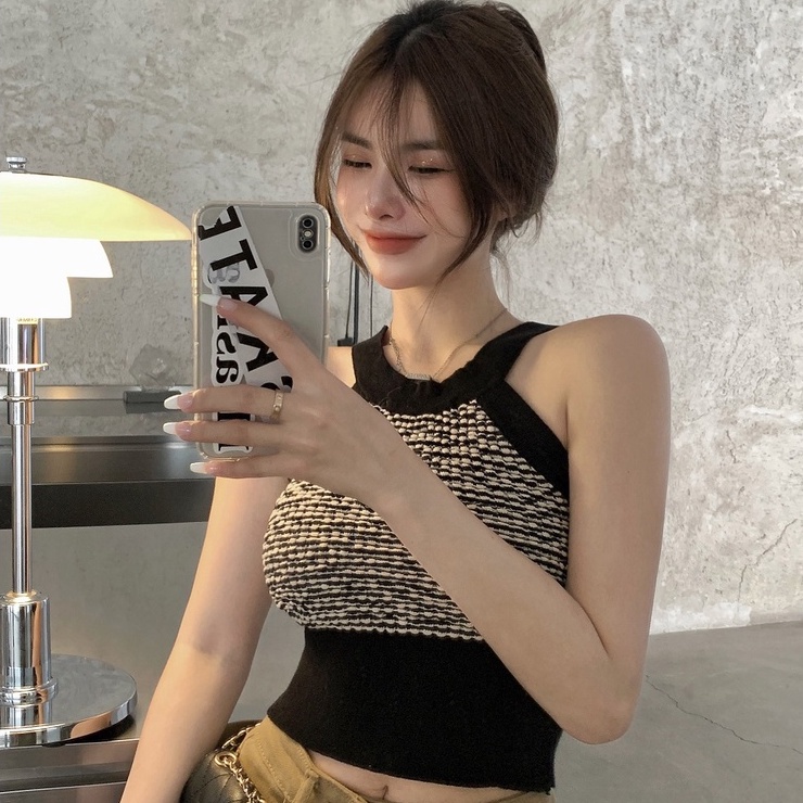 Áo dệt kim ZHELIHANGFEI không tay hở lưng thời trang quyến rũ