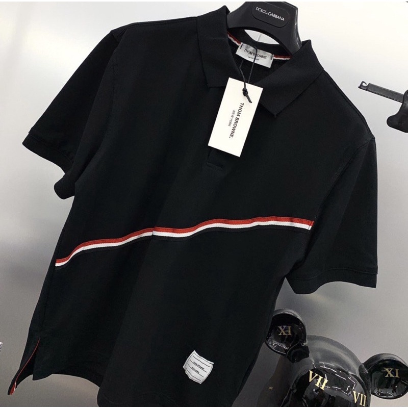 Áo polo cộc tay Thom Brown có hoạ tiết kẻ, Áo có cổ thời trang mùa hè phong cách hàn quốc cotton btshop từ 45 đến 75 kg