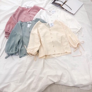 (ynhi2420) Áo croptop tay ngắn cột nơ