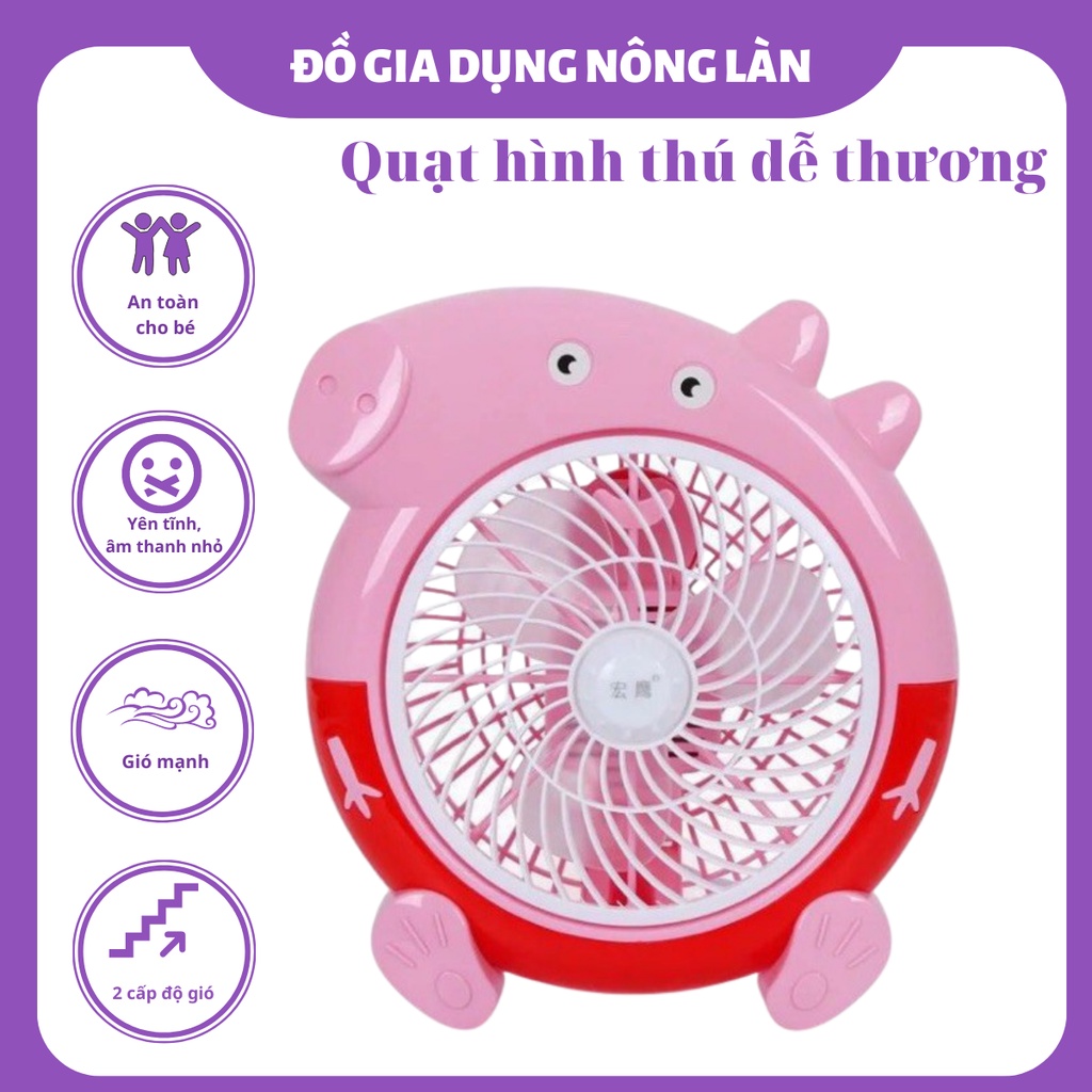 Quạt Để Bàn Hình Thú Dễ Thương - Quạt Điện Nhỏ Để Bàn Văn Phòng, Giường Cho Bé, 2 Tốc Độ Gió,20W, KT 29x29x13