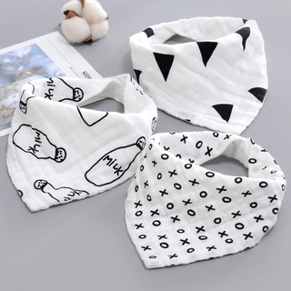 Set 5 Yếm Ăn Tam Giác Vải Gauze Hai Nút In Họa Tiết Hoạt Hình Cho Bé