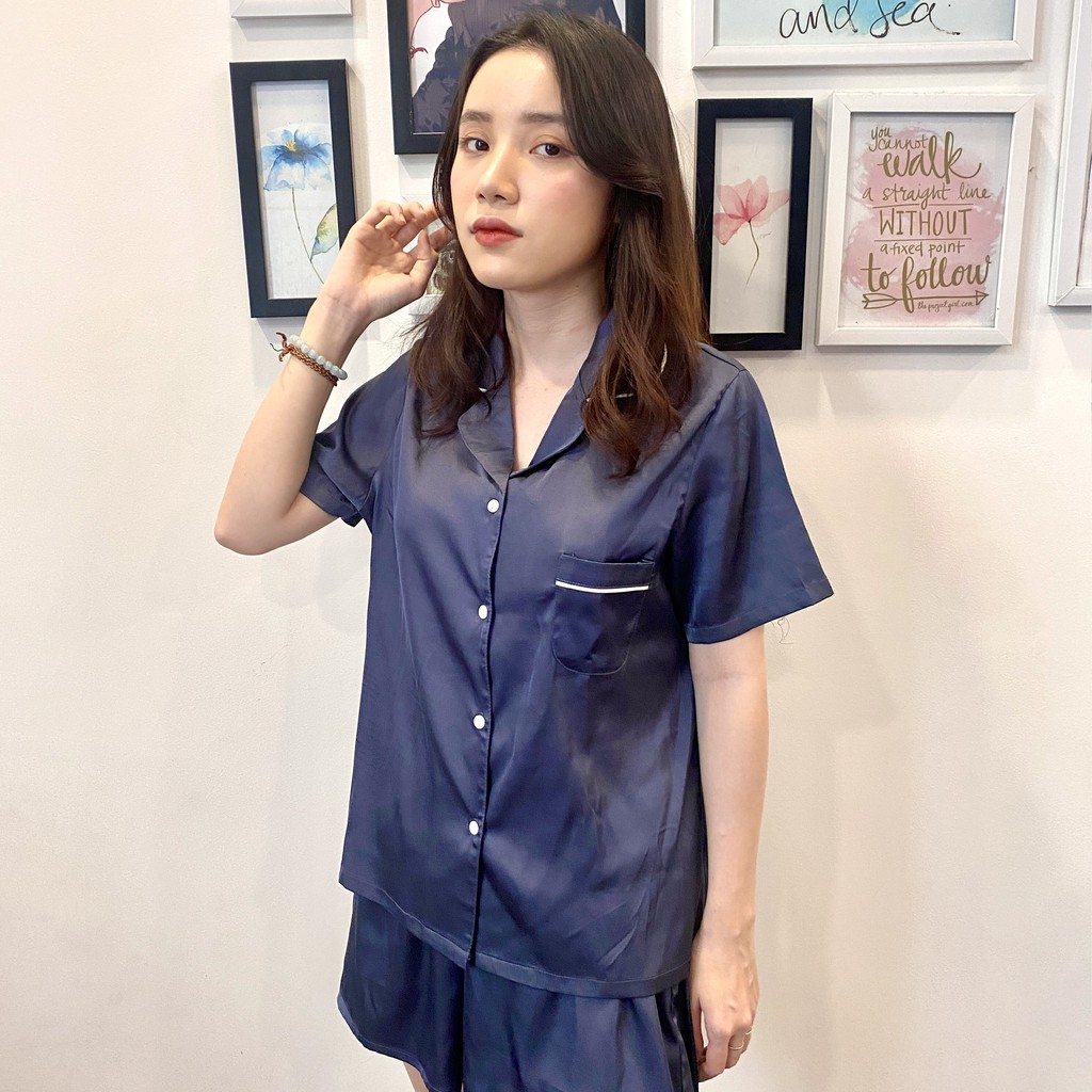 BỘ NGỦ PIJAMA LỤA - Đồ mặc nhà chất Latin trơn nhiều màu Cao cấp Chất đẹp Đường may chuẩn - Hàng cộc quần dài, đùi