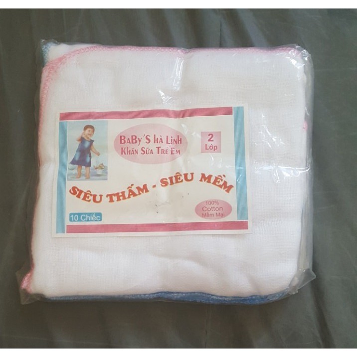 Bộ 10 khăn sữa 2 lớp/3 lớp Baby Hà Linh bản rộng 28x30cm