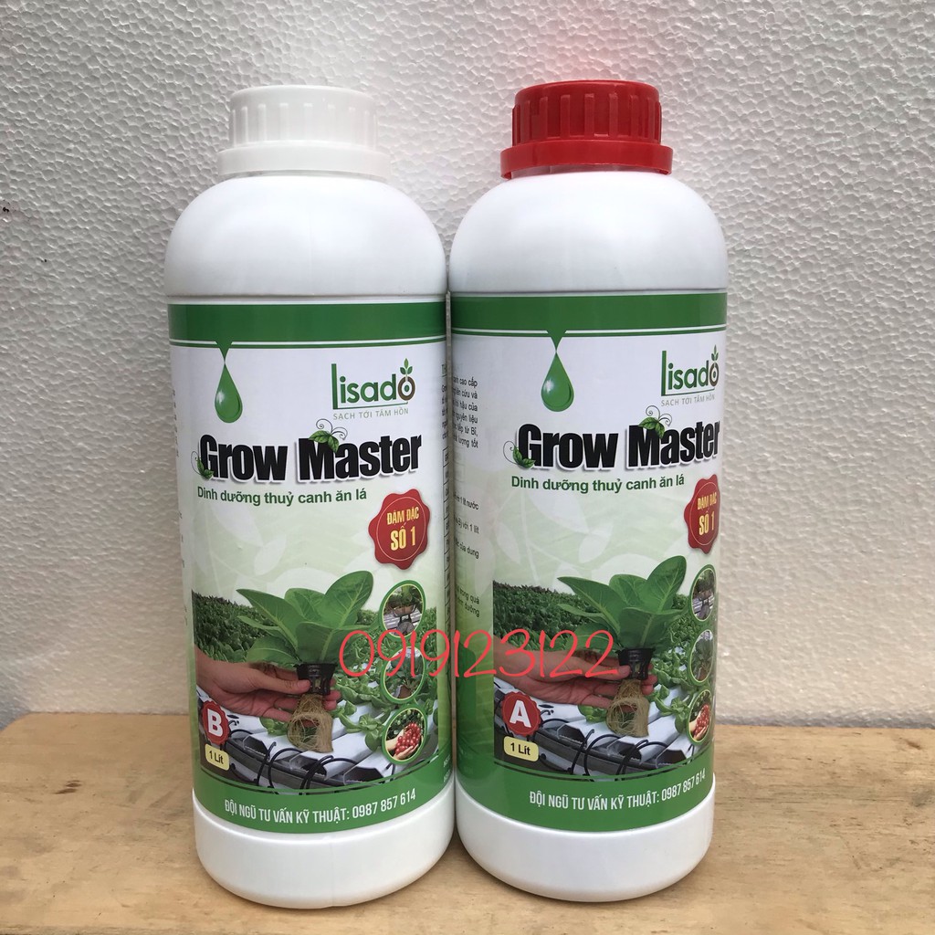 Dung dịch thủy canh Grow Master cặp 2 lít cho rau ăn lá đậm đặc pha 350 lít nước