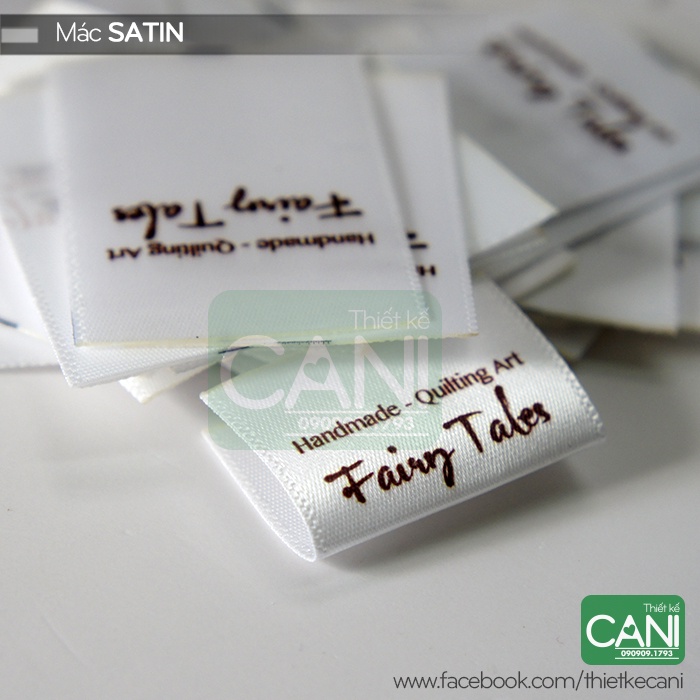 Nhãn mác quần áo  In theo yêu cầu đính cổ/ kẹp sườn - Satin Lụa viền biên CANI