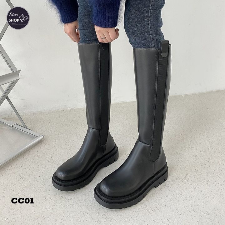 [Hàng Sẵn] [Ảnh Thật] [Freeship] Giày Bốt Nữ Da Cổ Cao 37cm Đế 4cm - CC01