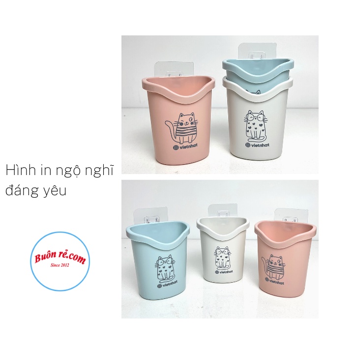 Combo 3 Cốc cắm bàn chải kem đánh răng dán tường Hokori Việt Nhật  có lỗ thoát nước tiện lợi -Buôn rẻ 01655