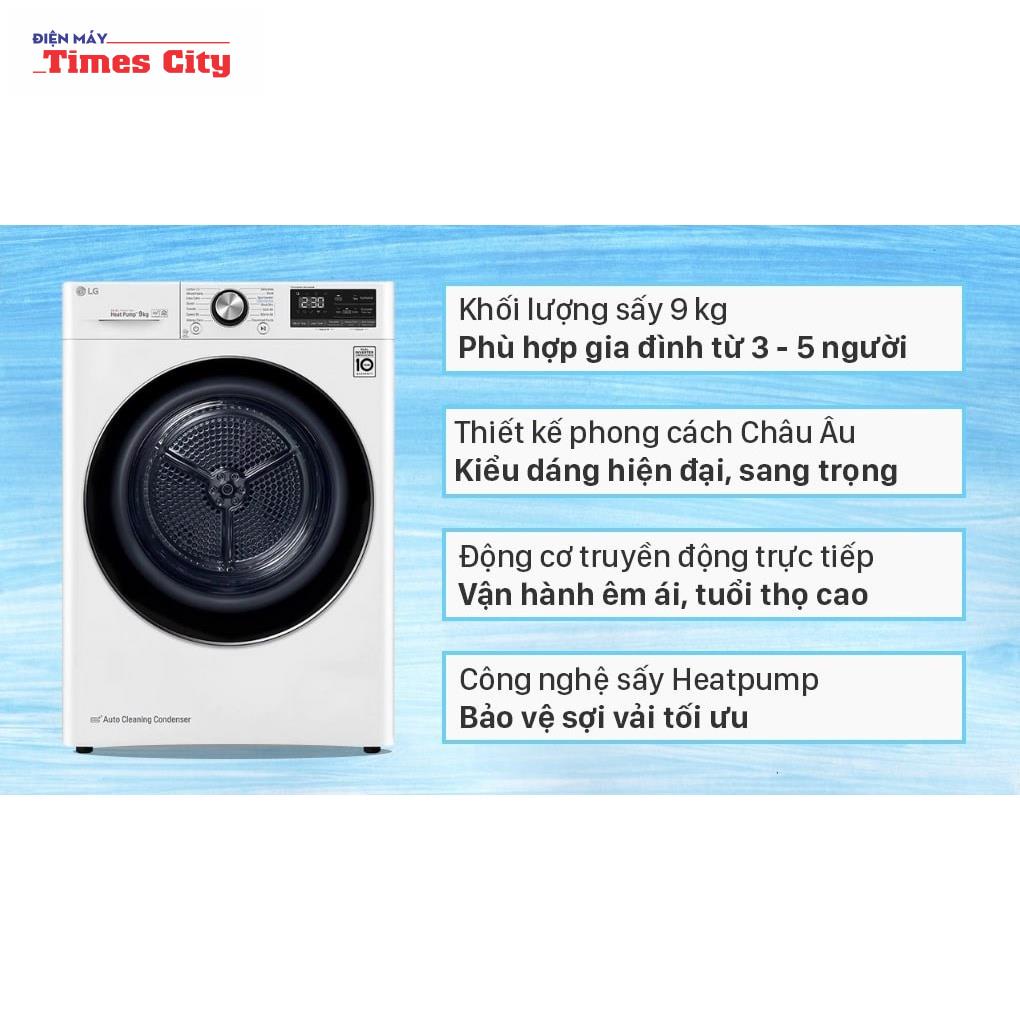 Máy sấy bơm nhiệt LG DVHP09W 9kg màu trắng