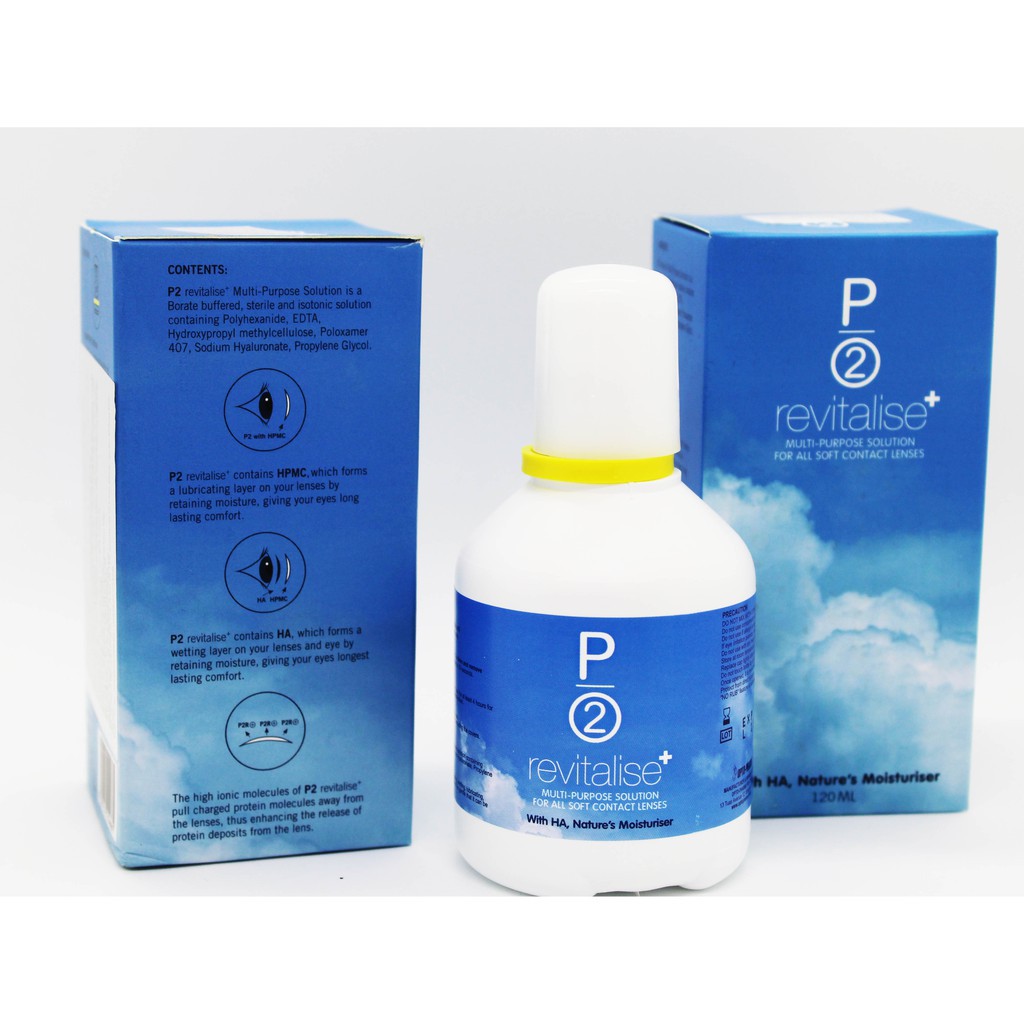 Nước ngâm kính áp tròng P2 Revitalise+ cấp ẩm 2 lớp cao cấp VIVIMOON 120 ml