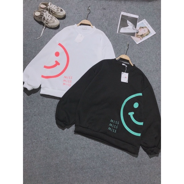 [SIÊU HÓT] Áo Sweater Nỉ Mặt Cười Ghép Đôi Form Rộng Tay Phồng, Áo Nỉ Đôi Nữ Siêu Cute (Ảnh Thật) | BigBuy360 - bigbuy360.vn