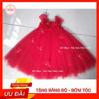 Đầm công chúa bé gái ❤️freeship❤️ đầm đỏ hoa hồng hoa dải tt cho bé gái