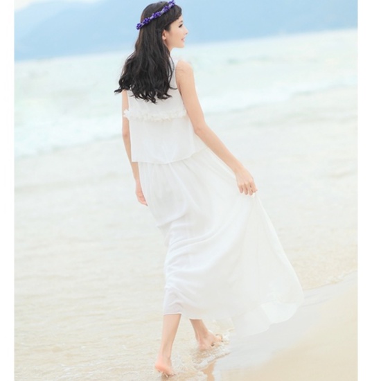 , Thanh lý, Đầm maxi trắng dáng dài đi biển, Bohemian, giá hạt dẻ, 2hand