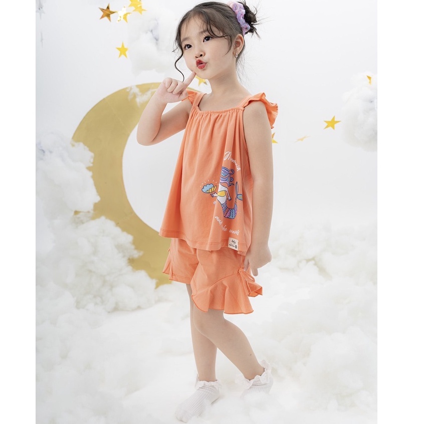 Đồ bộ hai dây bé gái ILABY cánh tiên in tiên cá chất liệu cotton thoáng mát [50IG09530522]
