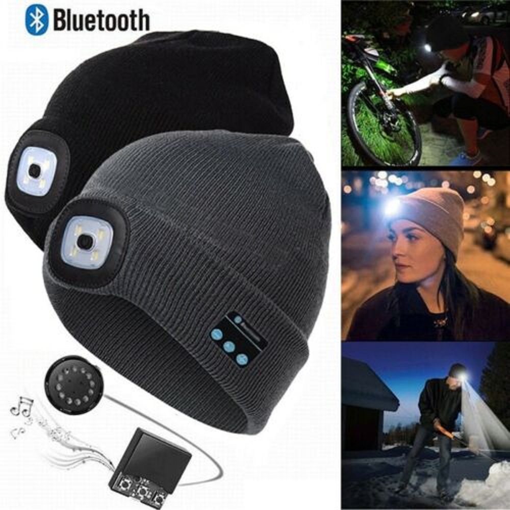 Mũ Beanie Tích Hợp Tai Nghe Bluetooth Có Đèn Led Có Thể Sạc Lại Bằng Cổng Usb