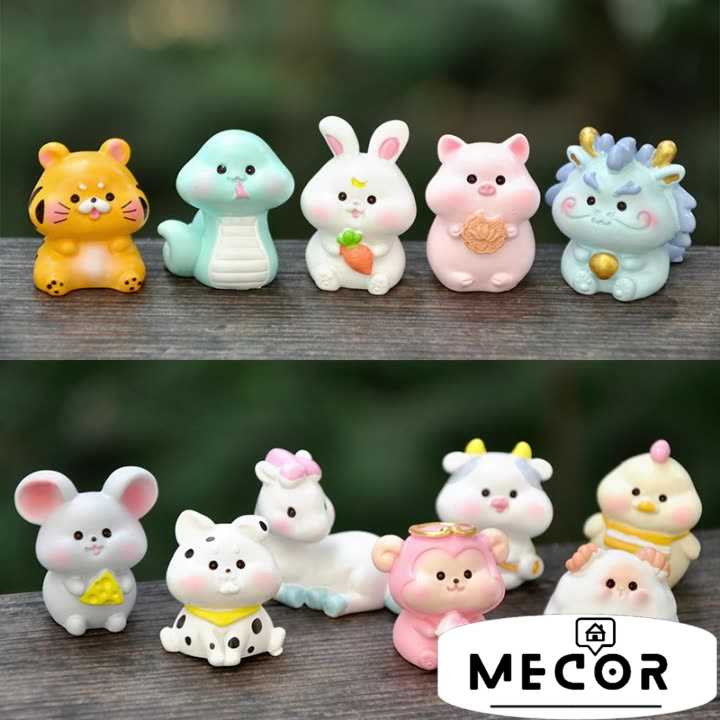 Bộ mô hình trang trí dễ thương 12 con giáp - Trang trí bàn làm việc, kệ tủ,  không gian