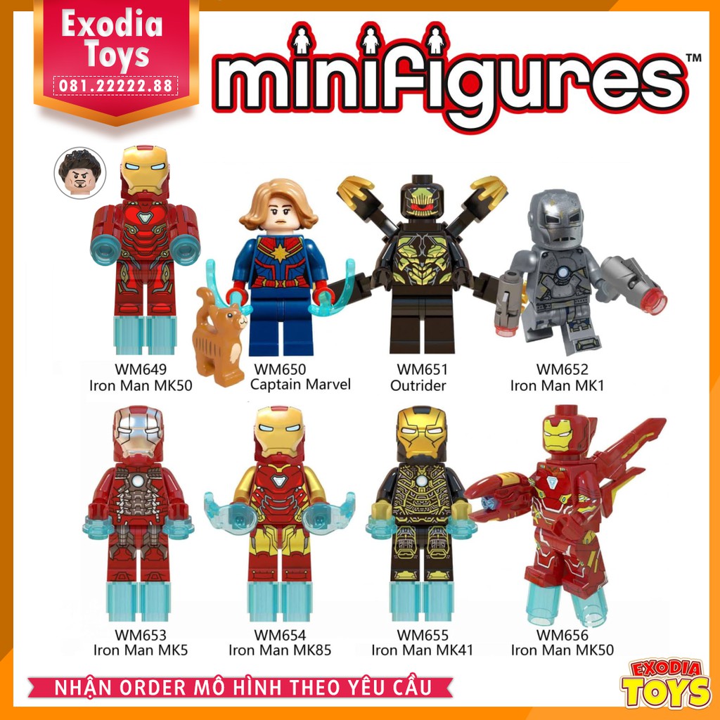 Xếp hình minifigure siêu anh hùng Captain Marvel, Iron Man, Mèo Goose, Outrider - Đồ Chơi Lắp Ghép Sáng Tạo - WM6055