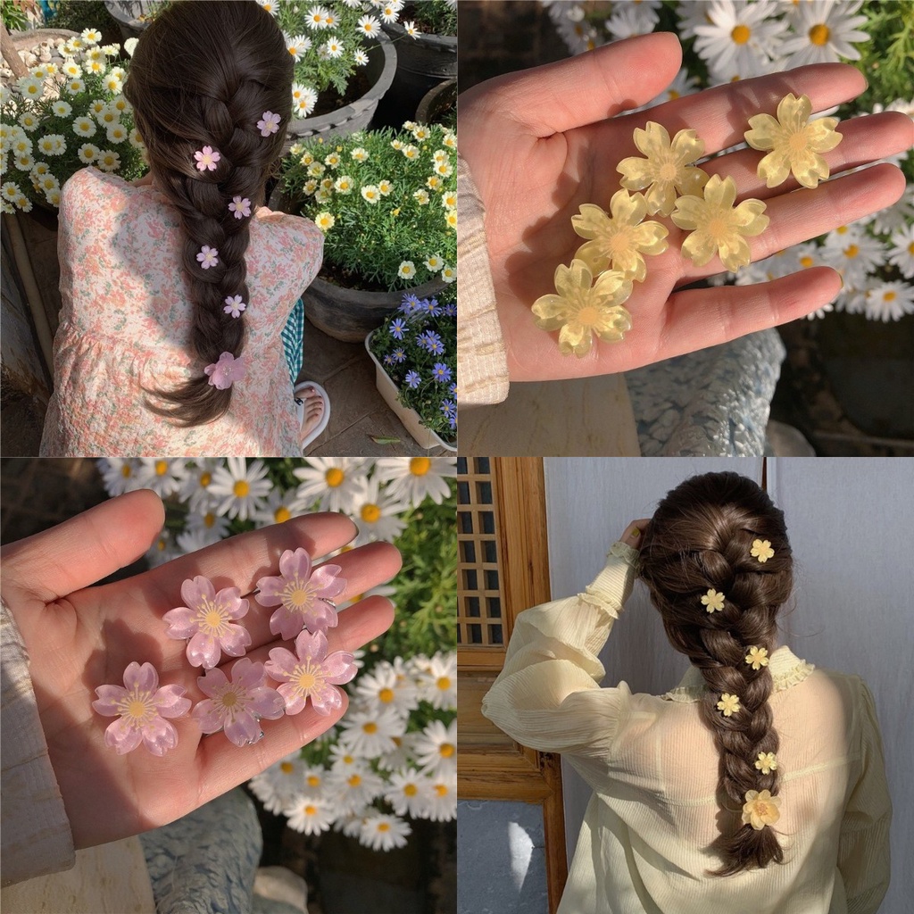 【kifli】Bộ 5 Kẹp Tóc Hình Hoa Trà Nhiều Màu Sắc Dễ Thương Cho Bé