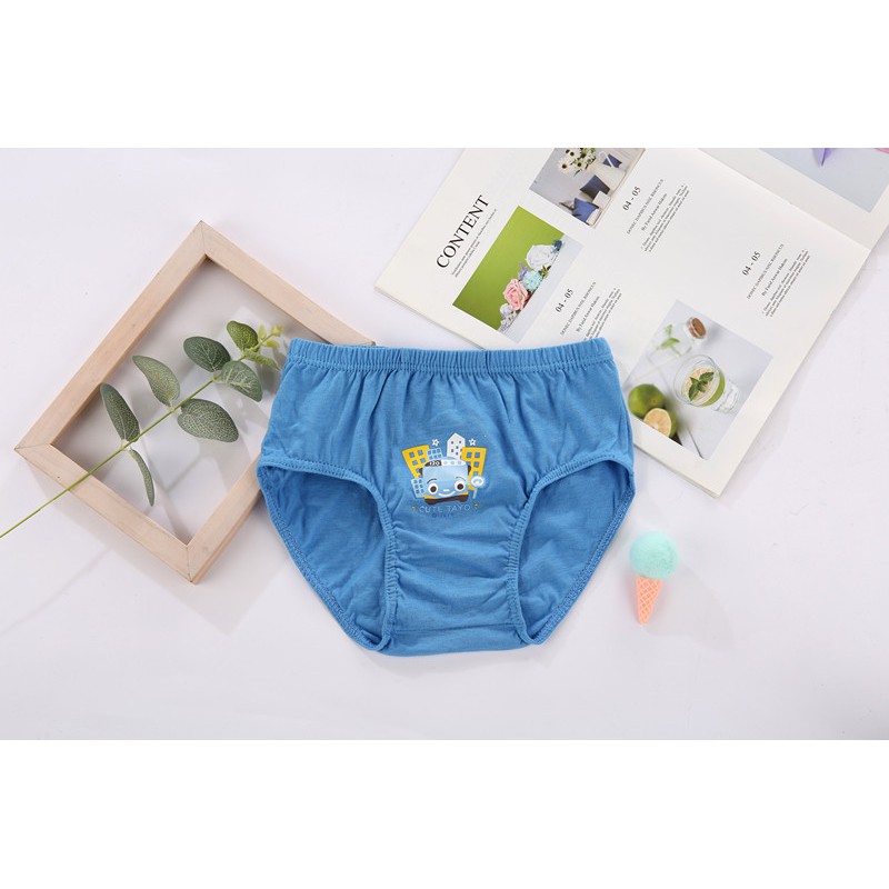 Hộp 5 quần lót bé trai Hàn Quốc 100% cotton mẫu Xe buýt Cute Tayo