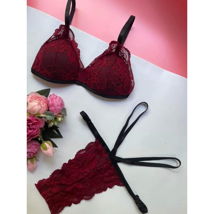 👙 Bra thiết kế sexy 👙 Đồ lót nữ màu đỏ gợi cảm có dây ôm eo nguyên set gồm áo + quần