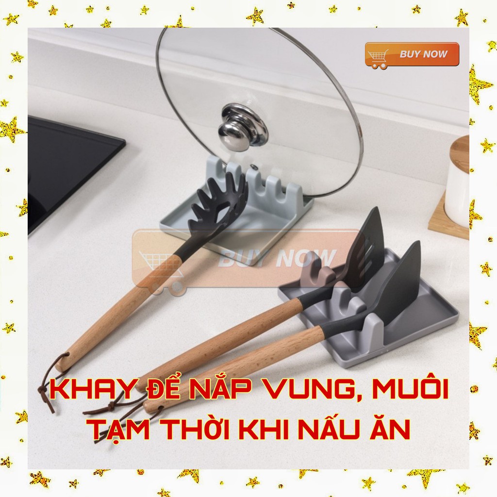 ⚡TIỆN ÍCH⚡Khay Để Vung Nồi Muôi Thìa - Giá Kê Vung Gác Muôi Bằng Nhựa Chịu nhiệt, Chống Trượt, Dễ Làm Sạch