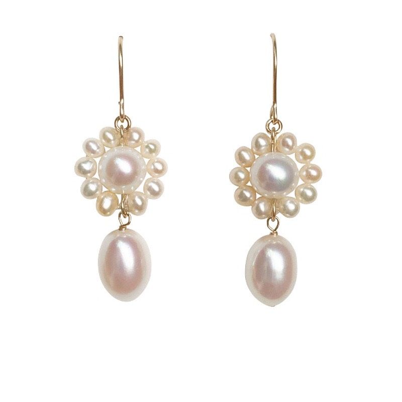 Bông tai hạt nhiều size kết hình hoa