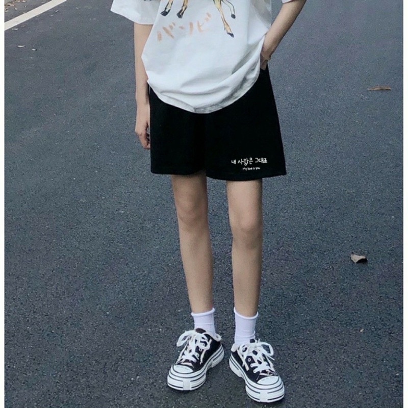 Quần short nam nữ , quần đùi studio1996 chất thun da cá dày đẹp in chữ hàn quốc