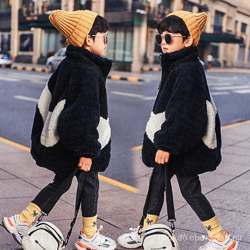 Boys felt jacket, winter sheepskin warm jacket
