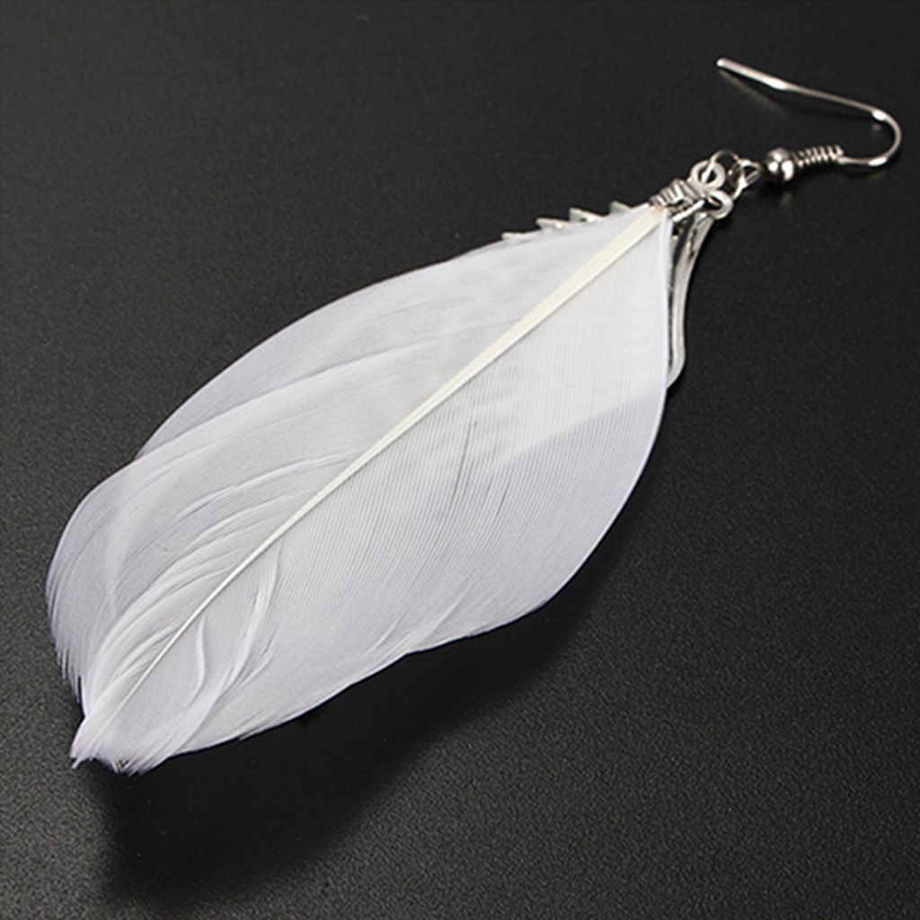 Đôi bông tai đôi cánh bạc phối lông vũ thời trang cho nữ