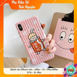Ốp lưng cô gái bình sữa hồng - ốp iphone dẻo nổi sọc- vali 3d