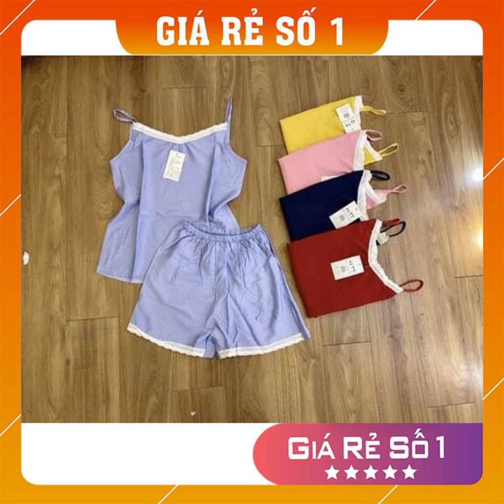 Đồ Ngủ Nữ 2 Dây Đũi - Áo 2 Dây Viền Diềm Màu Đỏ - Quần Đùi - Mút Ngực - Mặc Thoáng Mát - Không Nhăn Nhàu, Không Xổ Lông | BigBuy360 - bigbuy360.vn