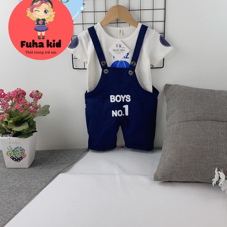 Yếm kaki boys no.1 kèm áo thun cotton sành điệu cho bé