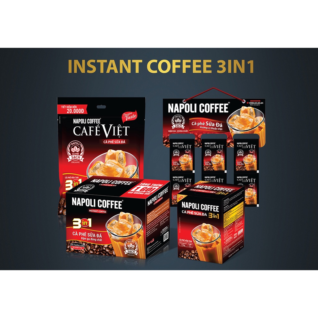 Cà Phê Sữa Nóng Hòa Tan 3in1 - Dạng Dây -  Napoli Coffee - 10gói x 22g [ 40 dây / thùng]