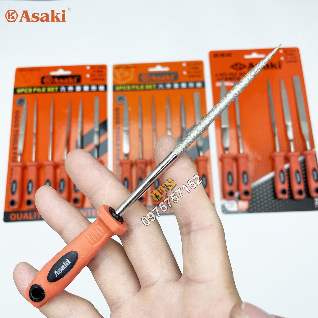 Bộ dũa kim cương mài kim loại đa năng Asaki, bộ 6 giũa mài cao cấp thép carbon T2 chống mài mòn, dũa kim loại mini